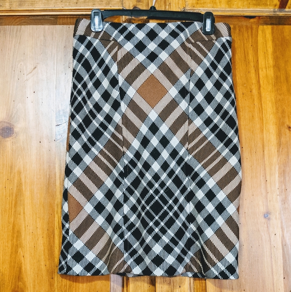 Anne Klein Black & Tan Plaid Skirt S 4/6